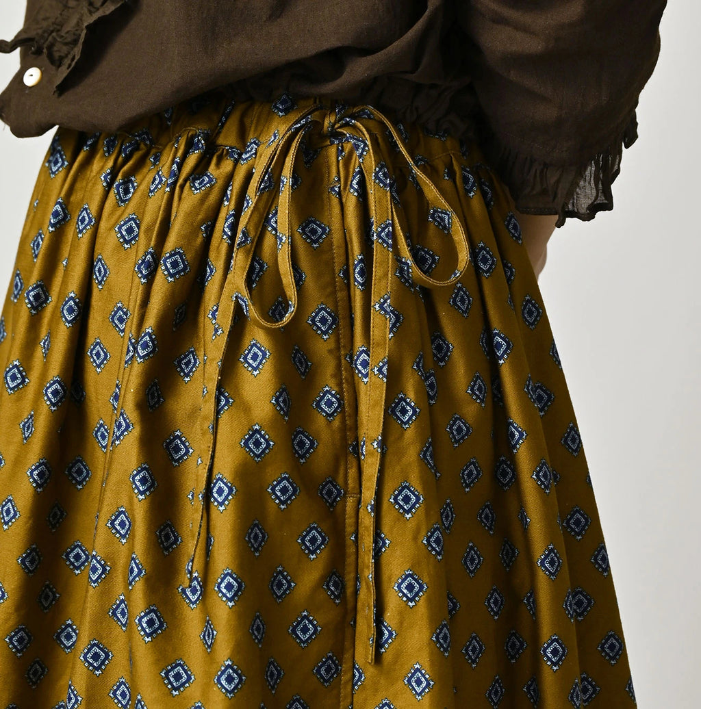Square Komon Print Easy Gather Skirt