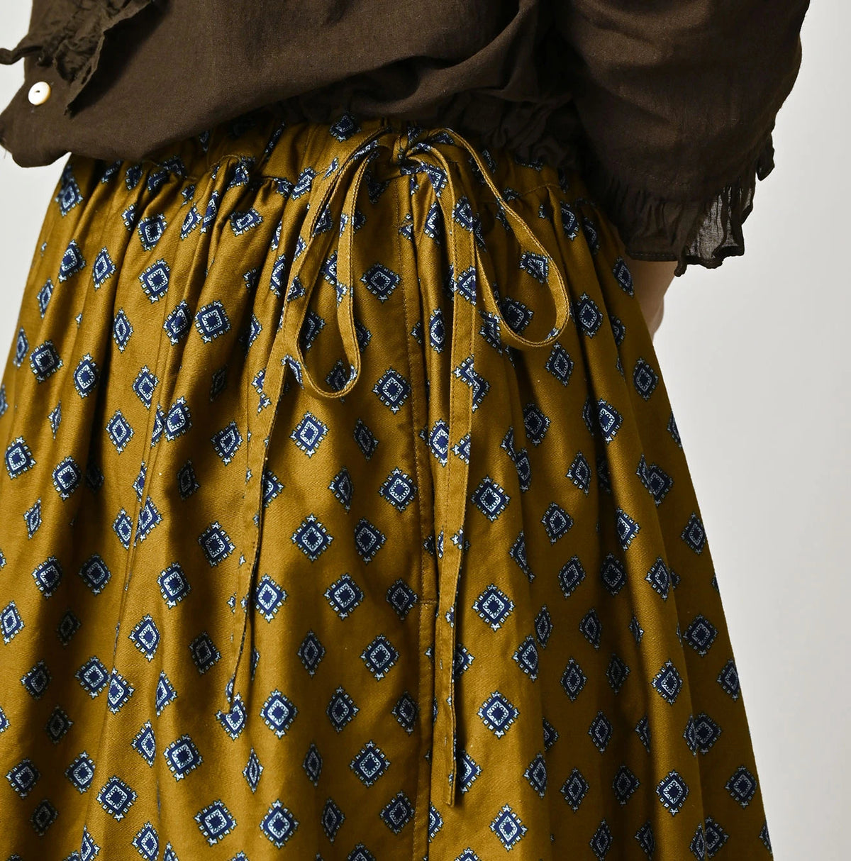 Square Komon Print Easy Gather Skirt