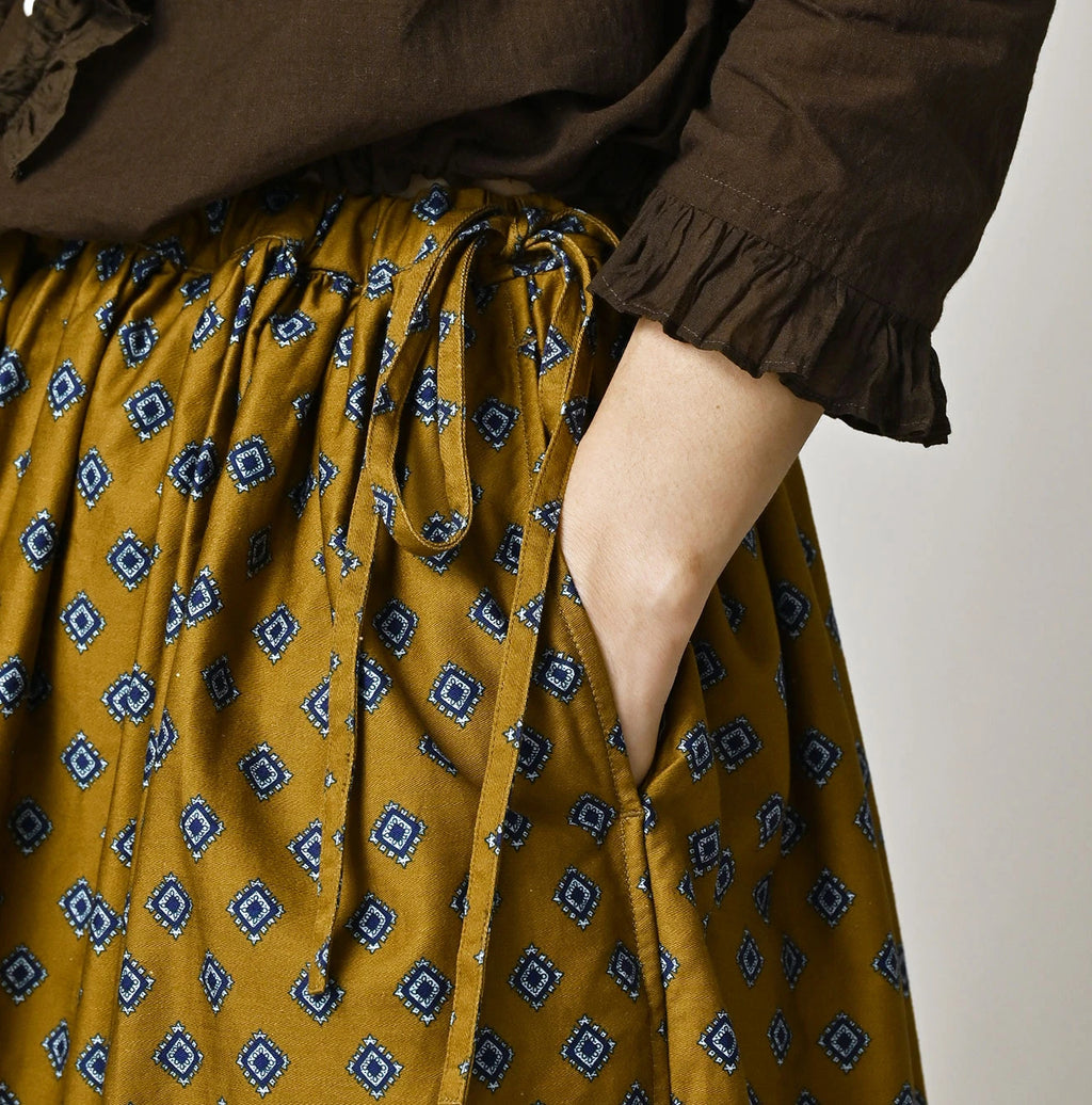 Square Komon Print Easy Gather Skirt