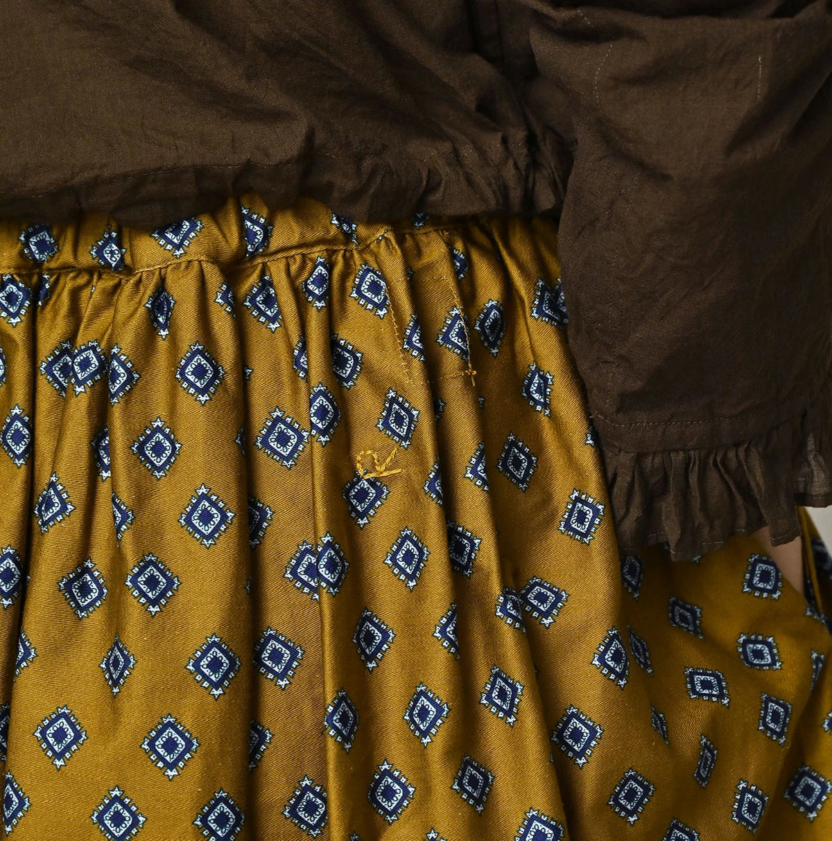 Square Komon Print Easy Gather Skirt