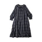 Indigo FuwaFuwa Double Woven Shirring Dress Tartan Check