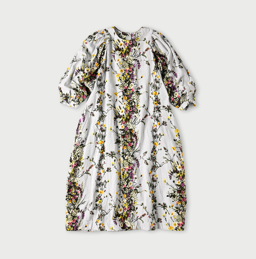 Indian Khadi Bouquet Stripe Print Puff Bridge Dress