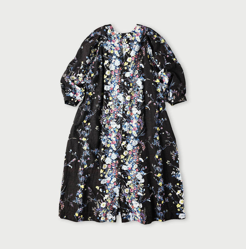 Indian Khadi Bouquet Stripe Print Puff Bridge Dress Back