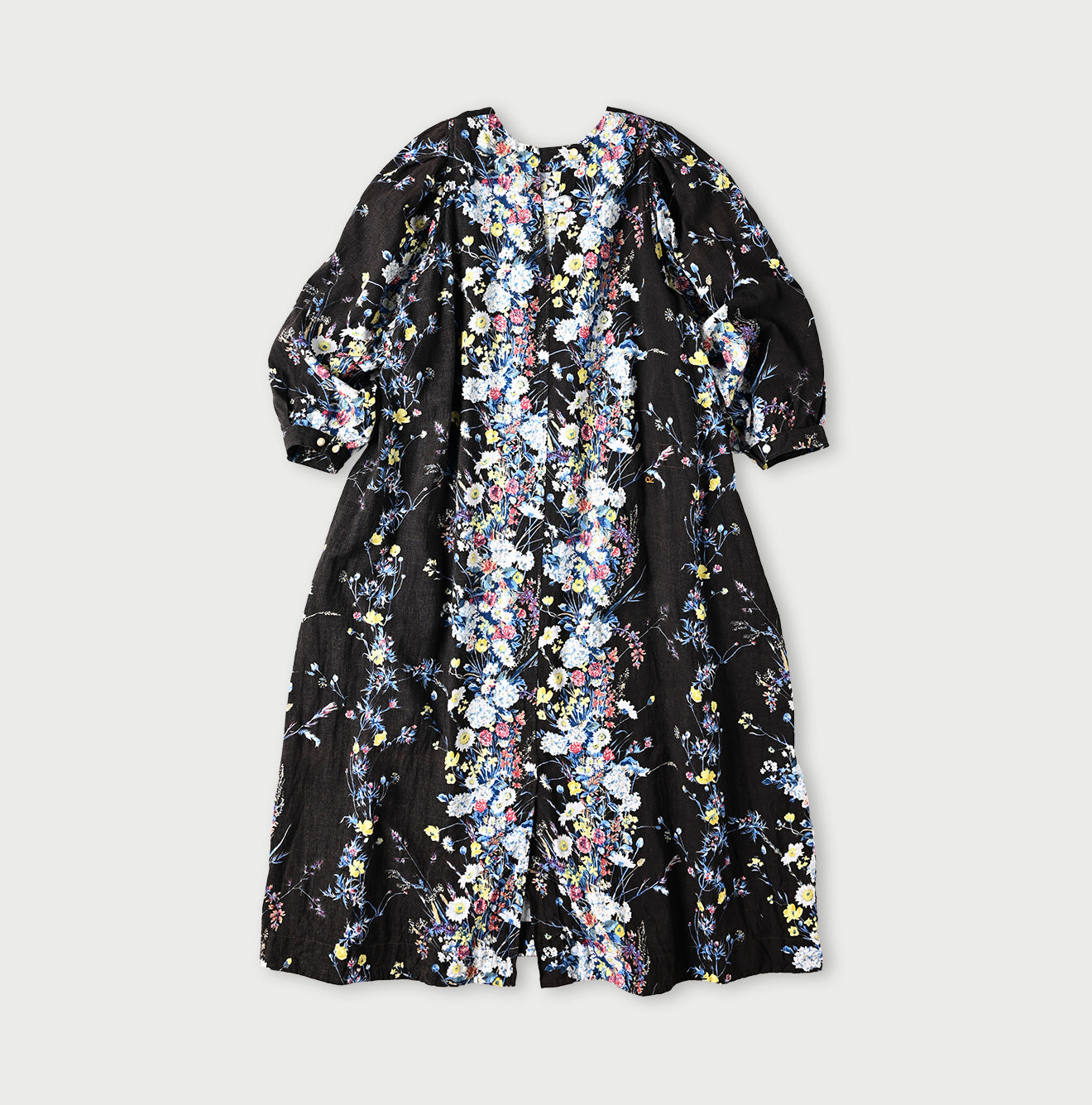 Indian Khadi Bouquet Stripe Print Puff Bridge Dress Back