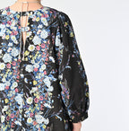Indian Khadi Bouquet Stripe Print Puff Bridge Dress Detail