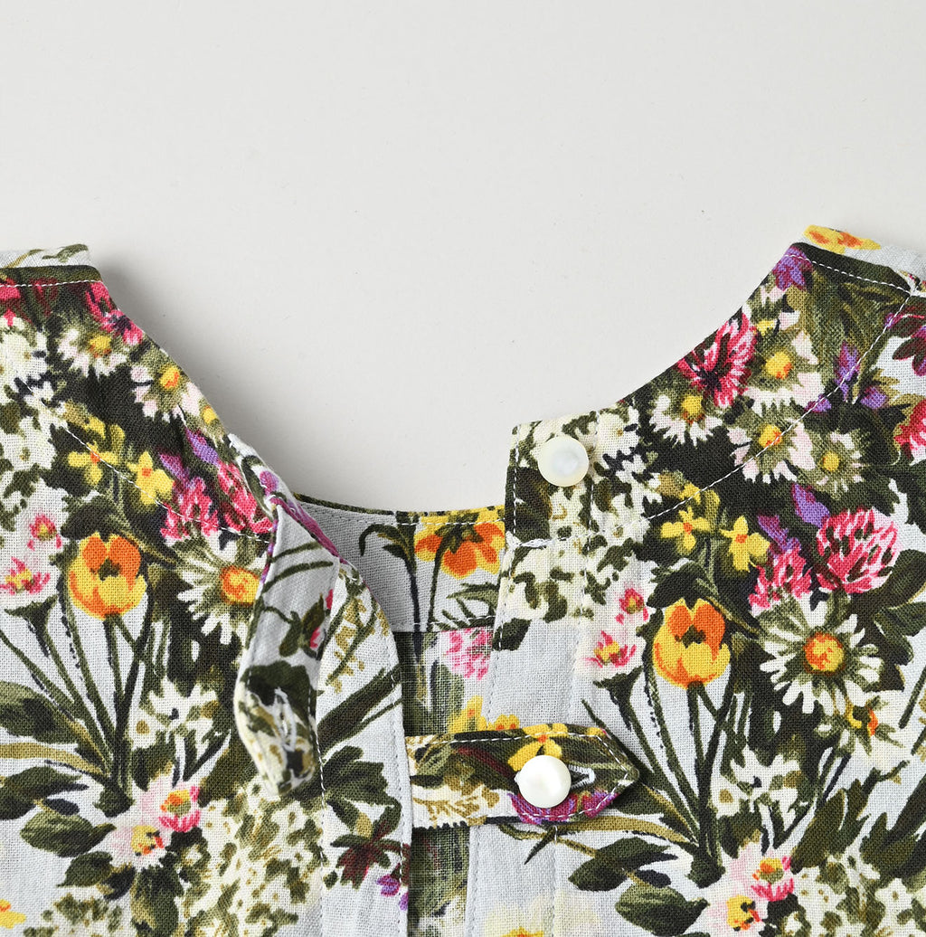 Indian Khadi Bouquet Stripe Print Puff Bridge Dress Detail