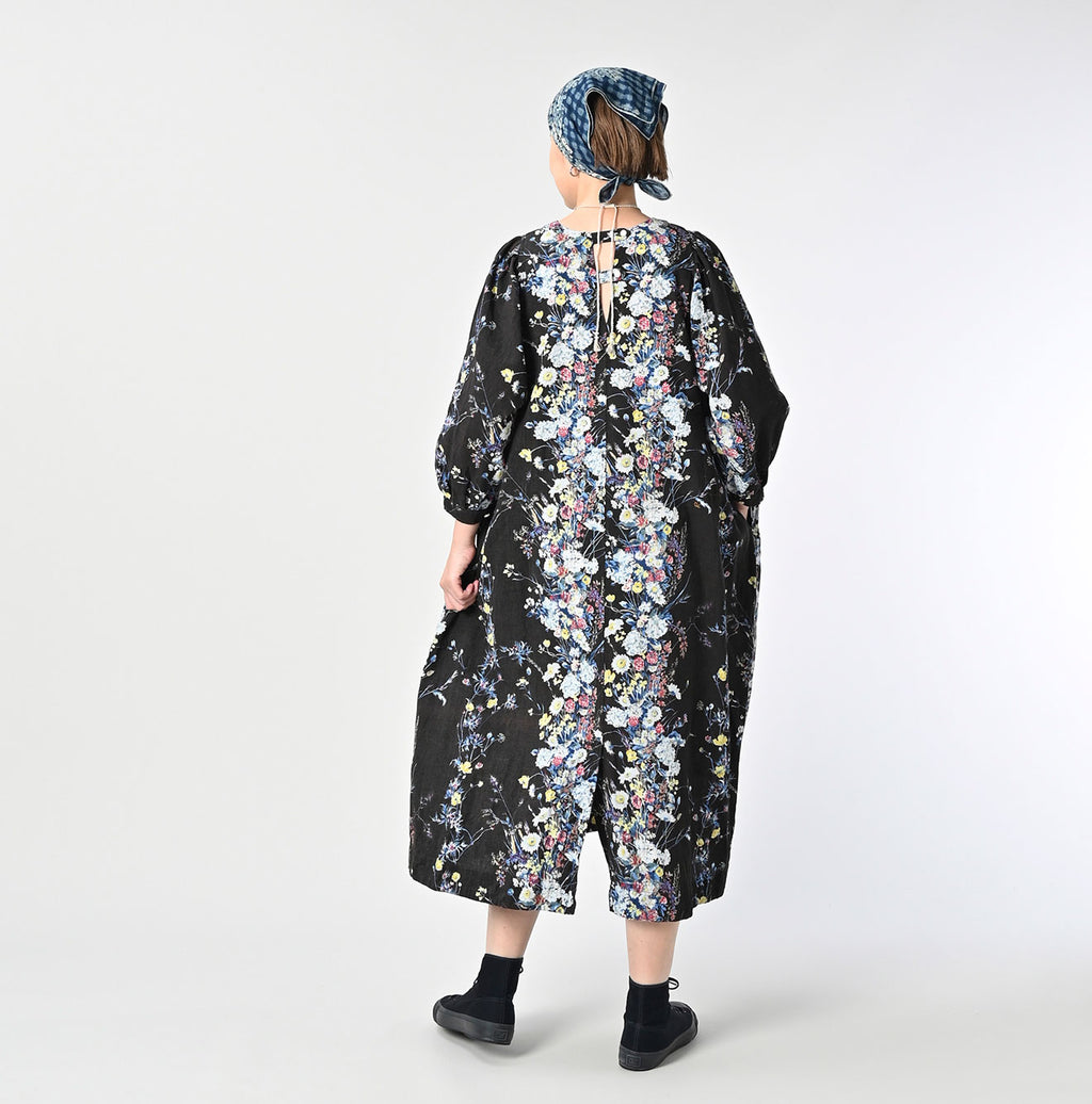 Indian Khadi Bouquet Stripe Print Puff Bridge Dress Female Model