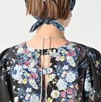 Indian Khadi Bouquet Stripe Print Puff Bridge Dress Detail