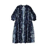 Indigo Indian Khadi Bouquet Stripe Print Puff Bridge Dress