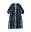 Indigo Indian Khadi Bouquet Stripe Print Puff Bridge Dress