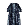 Indigo Indian Khadi Bouquet Stripe Print Puff Bridge Dress