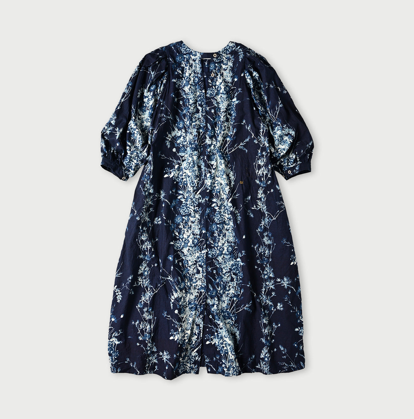 Indigo Indian Khadi Bouquet Stripe Print Puff Bridge Dress Back