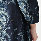 Indigo Indian Khadi Bouquet Stripe Print Puff Bridge Detail