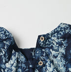 Indigo Indian Khadi Bouquet Stripe Print Puff Bridge Detail