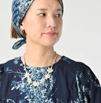 Indigo Indian Khadi Bouquet Stripe Print Puff Bridge Detail
