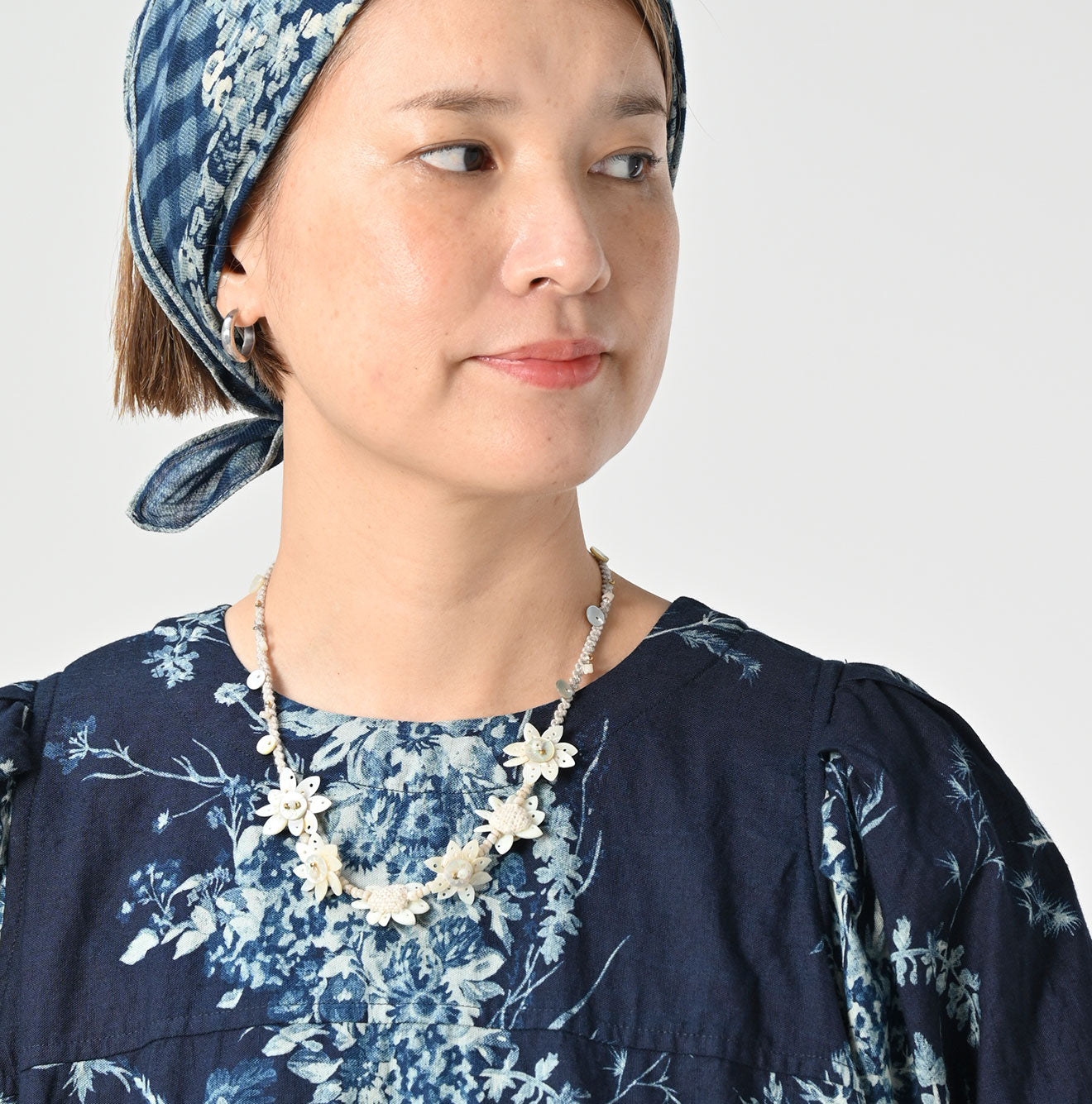 Indigo Indian Khadi Bouquet Stripe Print Puff Bridge Detail