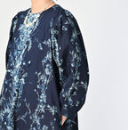 Indigo Indian Khadi Bouquet Stripe Print Puff Bridge Detail