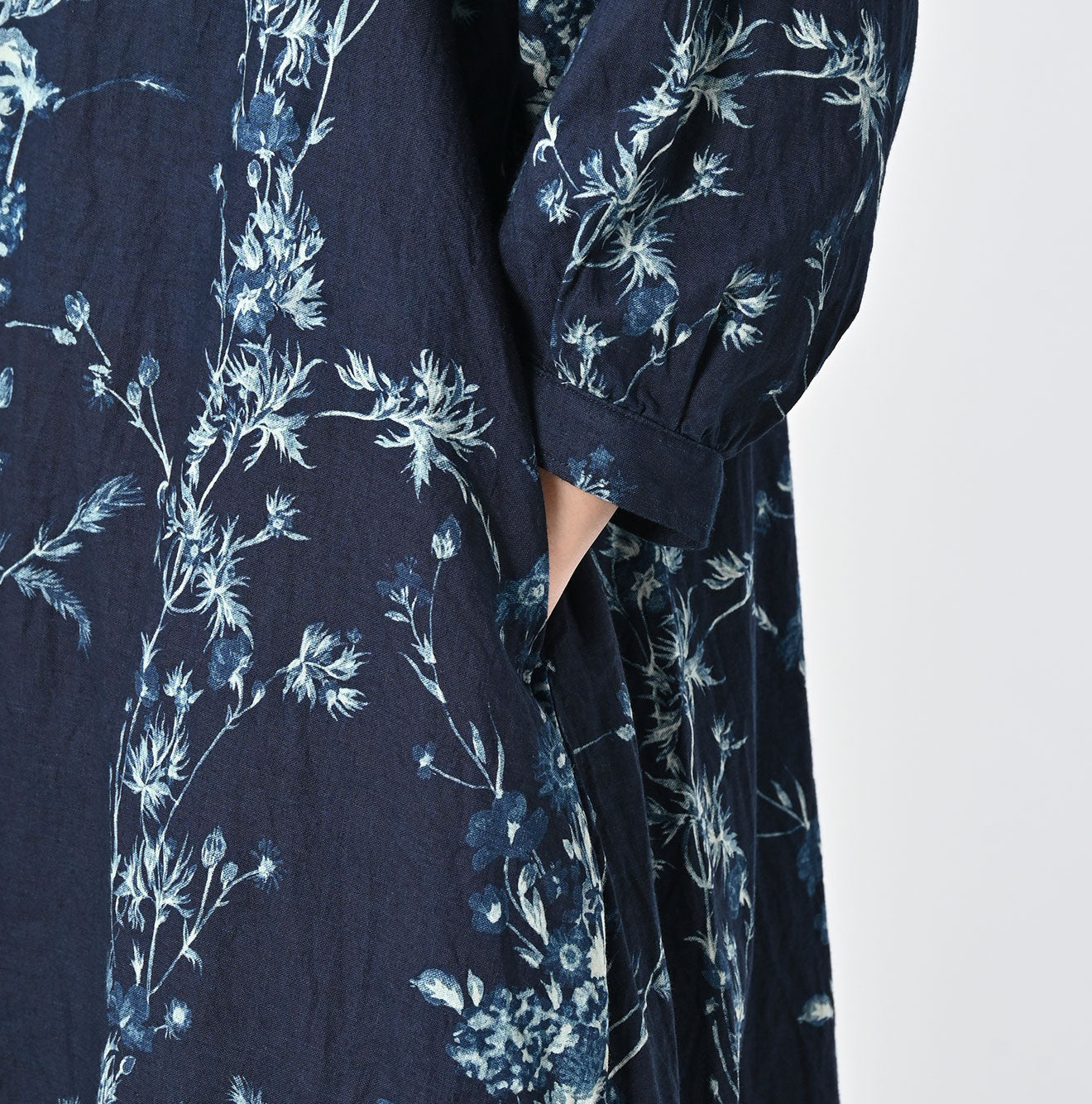 Indigo Indian Khadi Bouquet Stripe Print Puff Bridge Detail