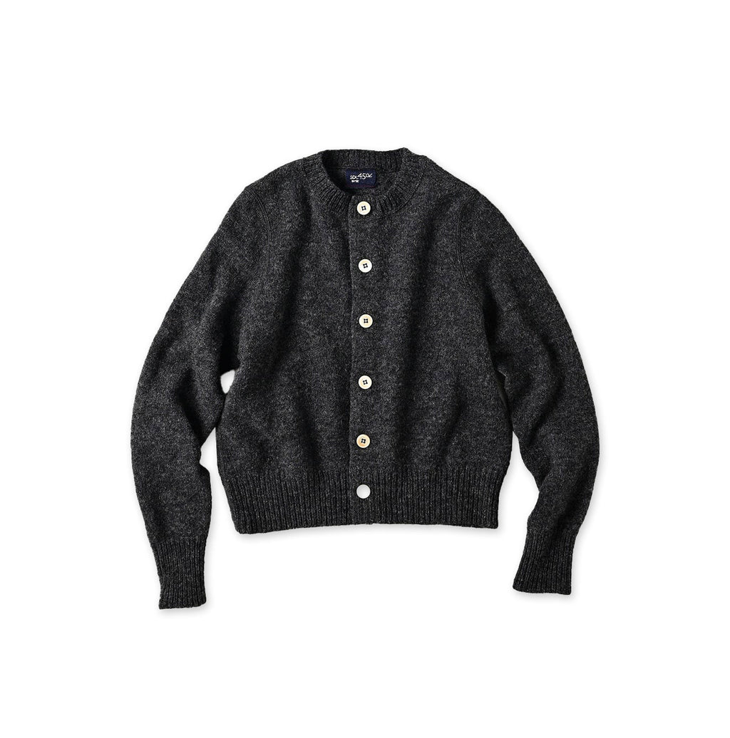 Shetland Wool Boiled Cardigan Charcoal