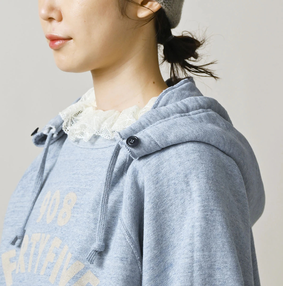 Top College Print Urake Drawn-String Hood