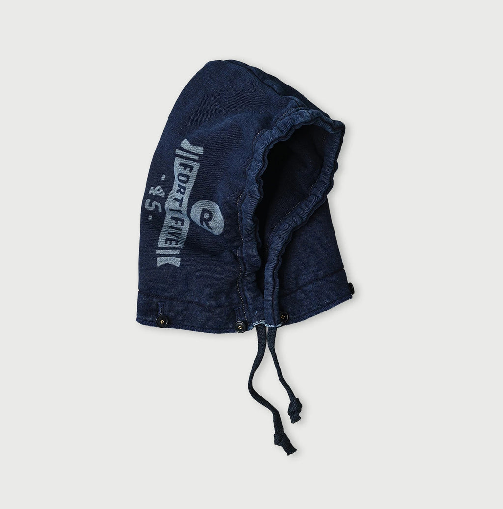 Indigo College Print Urake Drawn-String Hood