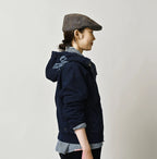 Indigo College Print Urake Drawn-String Hood