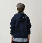 Indigo College Print Urake Drawn-String Hood