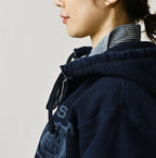 Indigo College Print Urake Drawn-String Hood