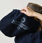 Indigo College Print Urake Drawn-String Hood