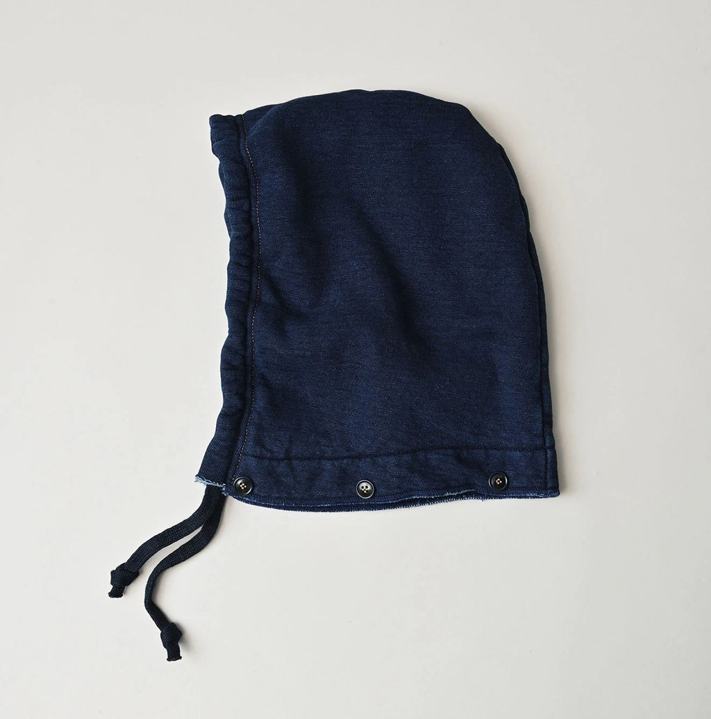 Indigo College Print Urake Drawn-String Hood