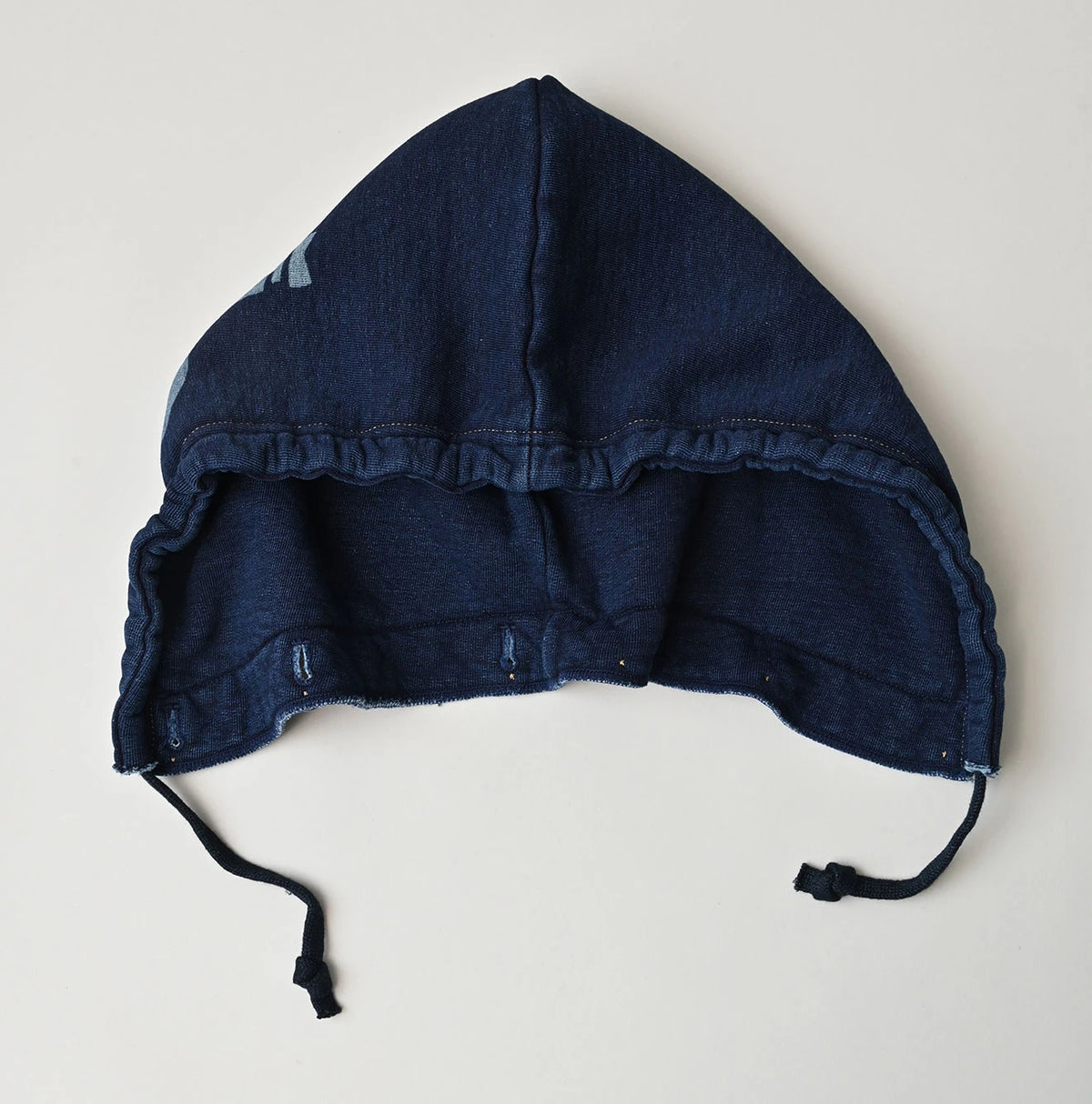 Indigo College Print Urake Drawn-String Hood