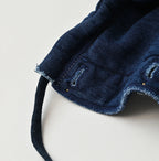 Indigo College Print Urake Drawn-String Hood
