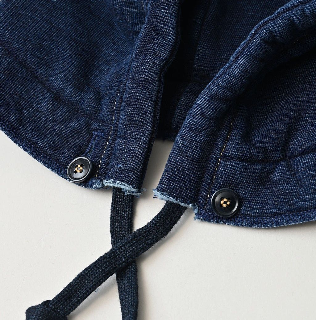 Indigo College Print Urake Drawn-String Hood