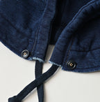 Indigo College Print Urake Drawn-String Hood