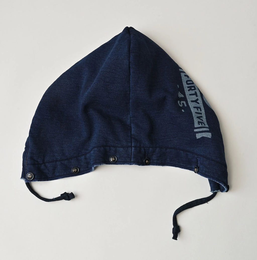 Indigo College Print Urake Drawn-String Hood