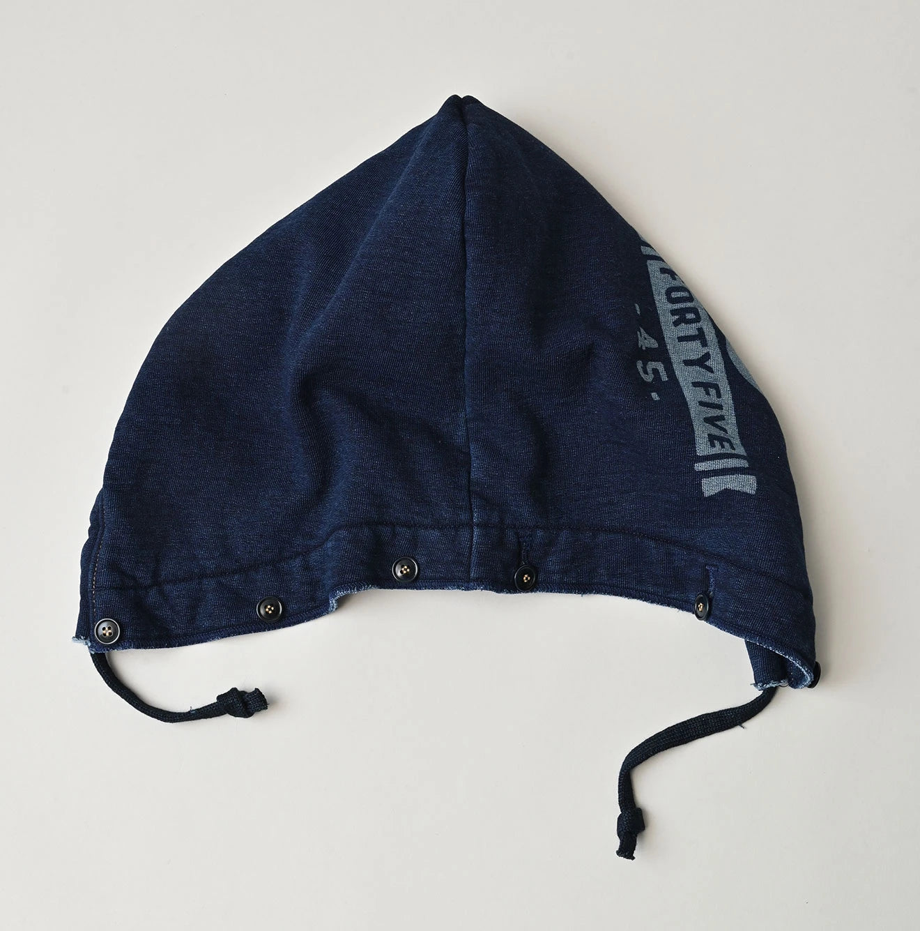 Indigo College Print Urake Drawn-String Hood
