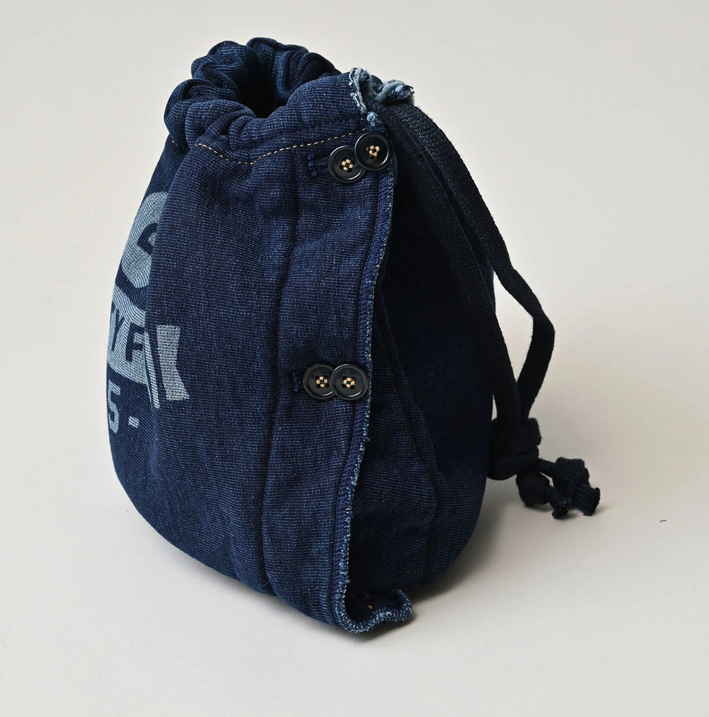 Indigo College Print Urake Drawn-String Hood