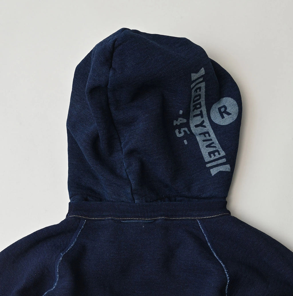 Indigo College Print Urake Drawn-String Hood