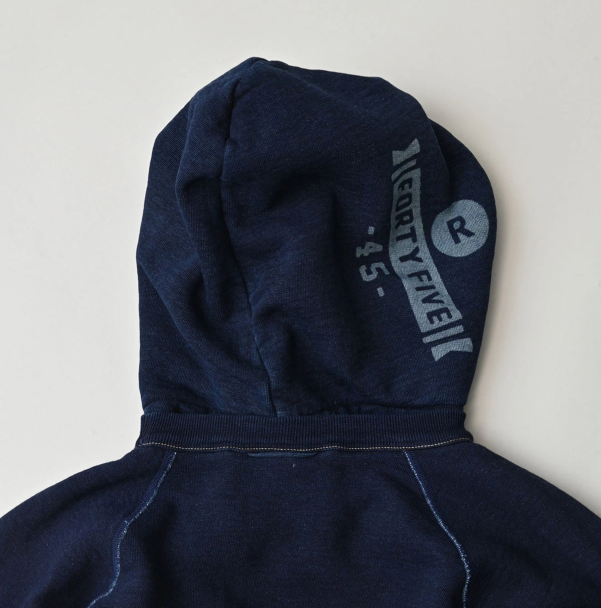 Indigo College Print Urake Drawn-String Hood