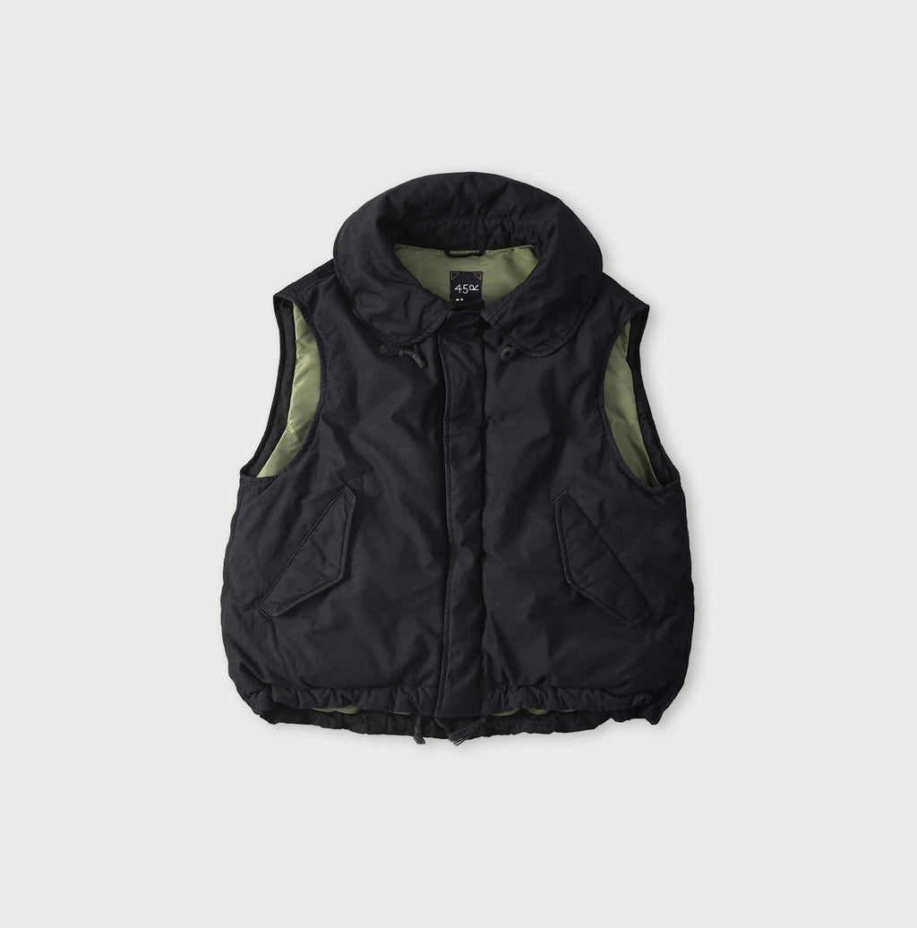 Indigo Thin Back Satin x Nylon Dumbo Collar Flare Vest