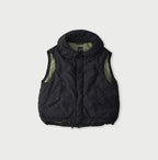Indigo Thin Back Satin x Nylon Dumbo Collar Flare Vest