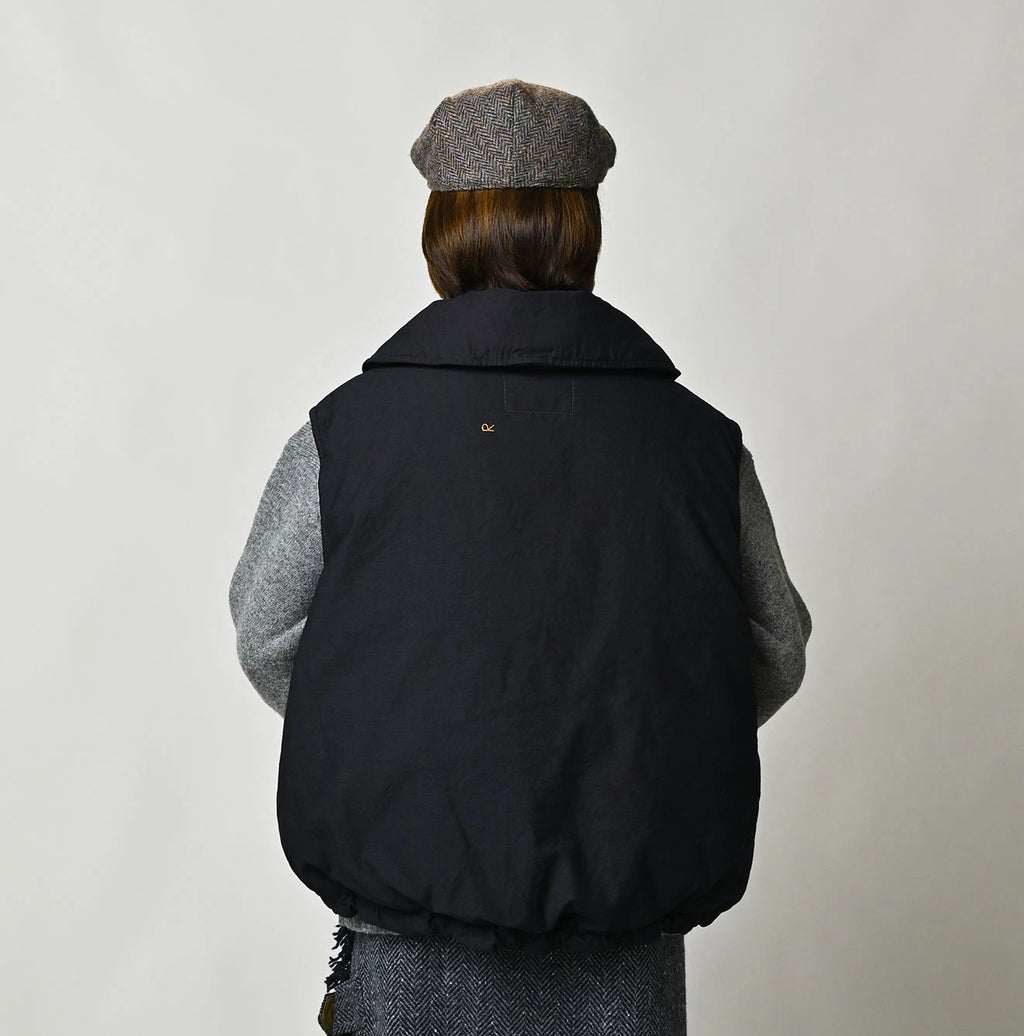 Indigo Thin Back Satin x Nylon Dumbo Collar Flare Vest