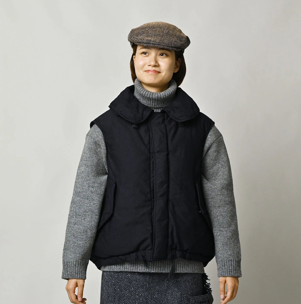 Indigo Thin Back Satin x Nylon Dumbo Collar Flare Vest