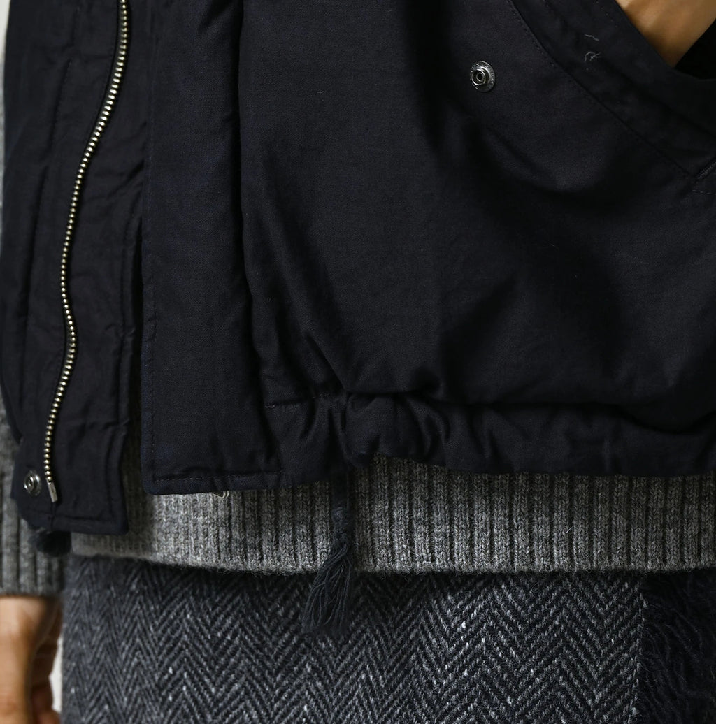 Indigo Thin Back Satin x Nylon Dumbo Collar Flare Vest