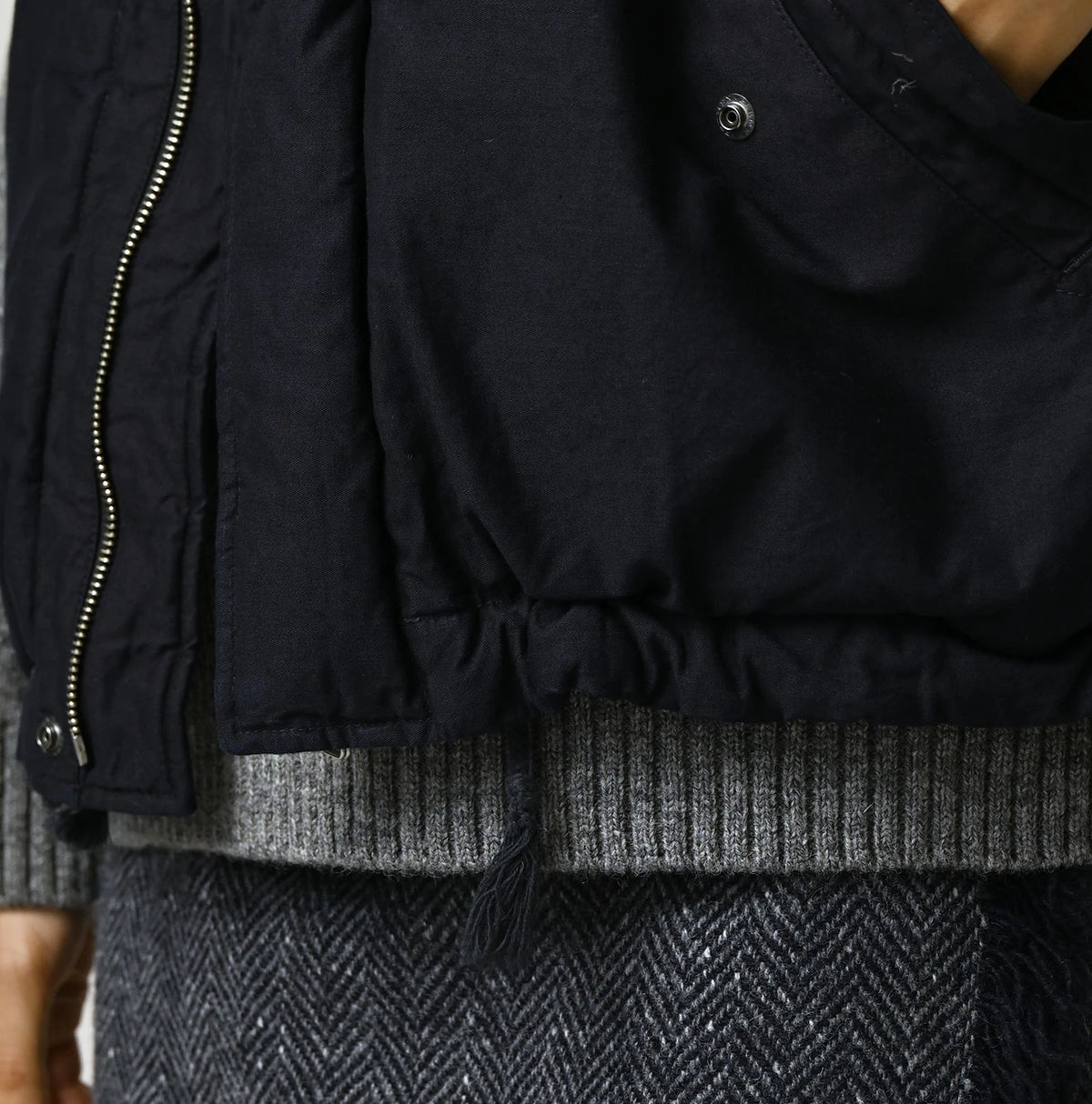 Indigo Thin Back Satin x Nylon Dumbo Collar Flare Vest