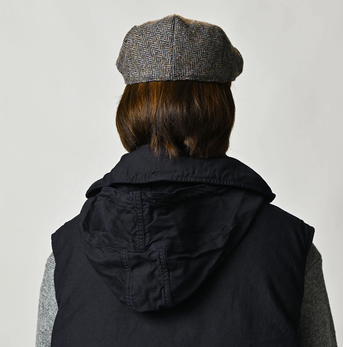 Indigo Thin Back Satin x Nylon Dumbo Collar Flare Vest
