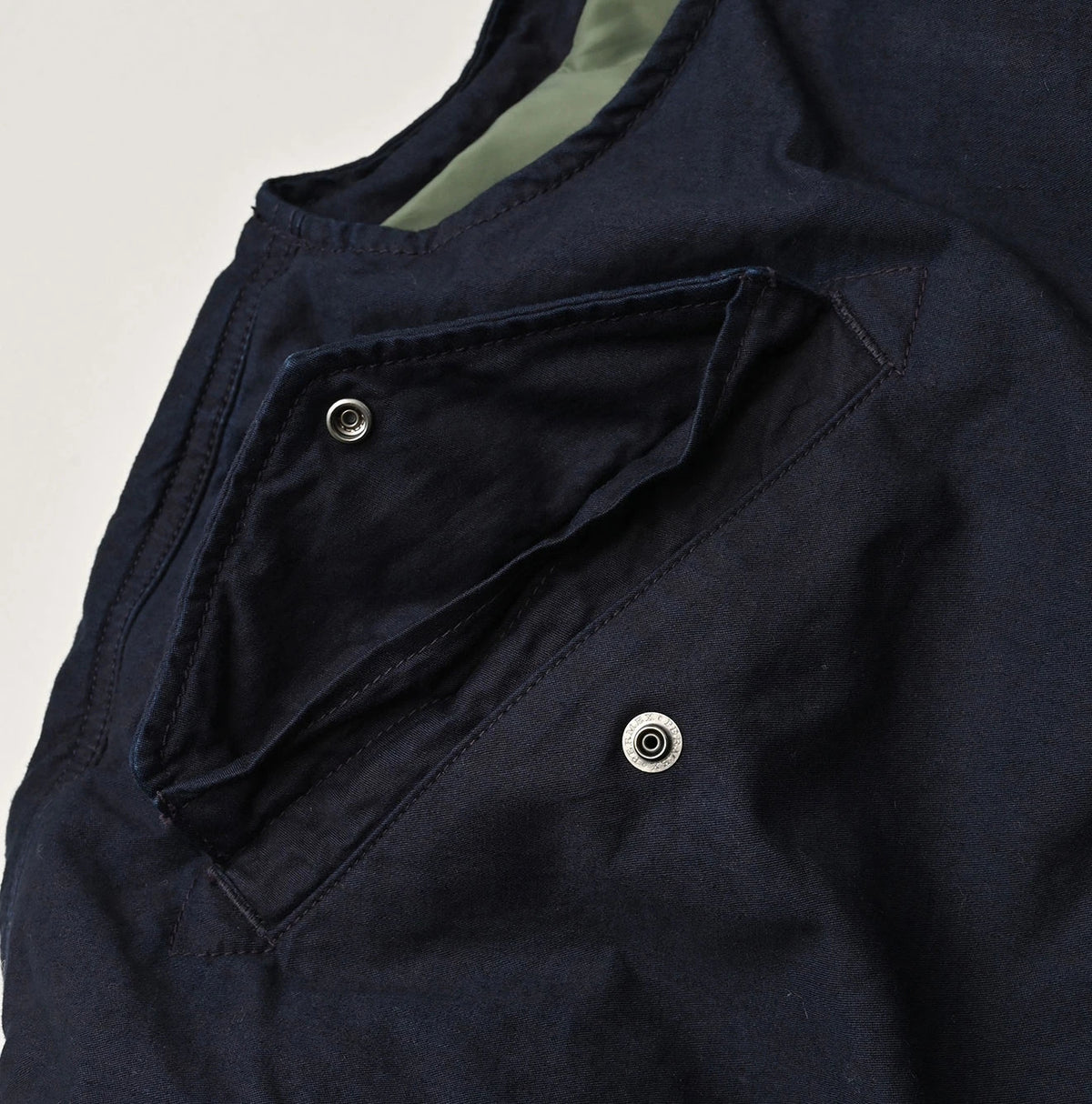 Indigo Thin Back Satin x Nylon Dumbo Collar Flare Vest
