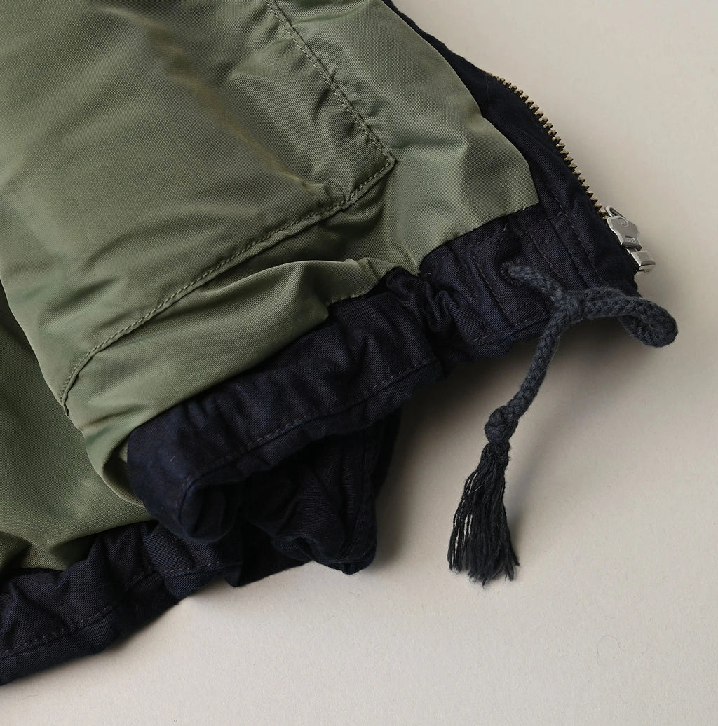 Indigo Thin Back Satin x Nylon Dumbo Collar Flare Vest