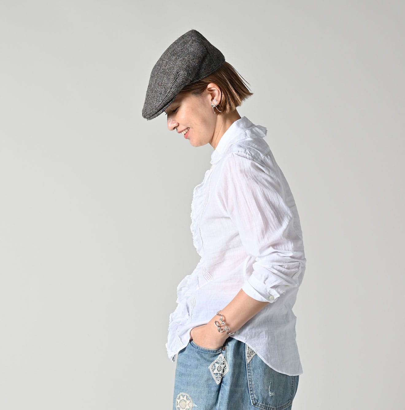 Indian Khadi Tulle Frill Blouse Female Model