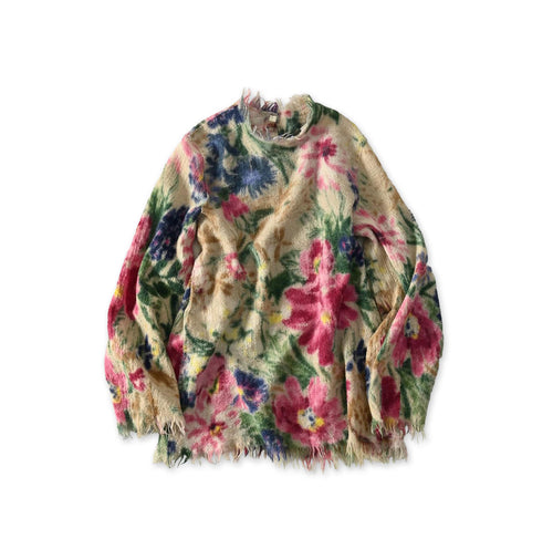 Boiled Wool Jardin Print Poyon Blouse Pink